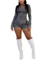Two Piece Denim Shorts Set