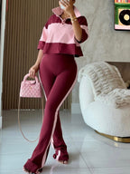 Colorblock Top Flare Pants Set