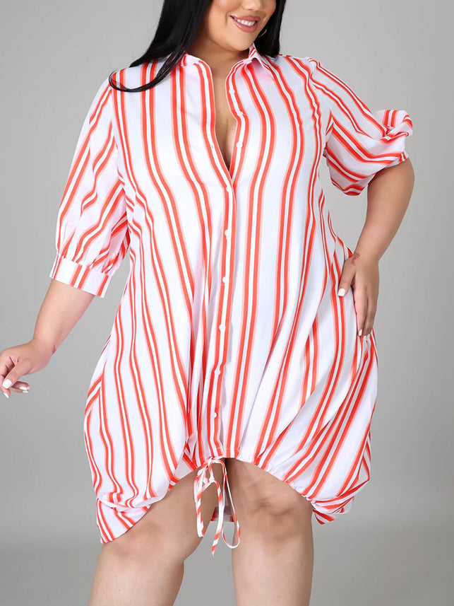 Collar Stripe Plus Size Shirt Dress