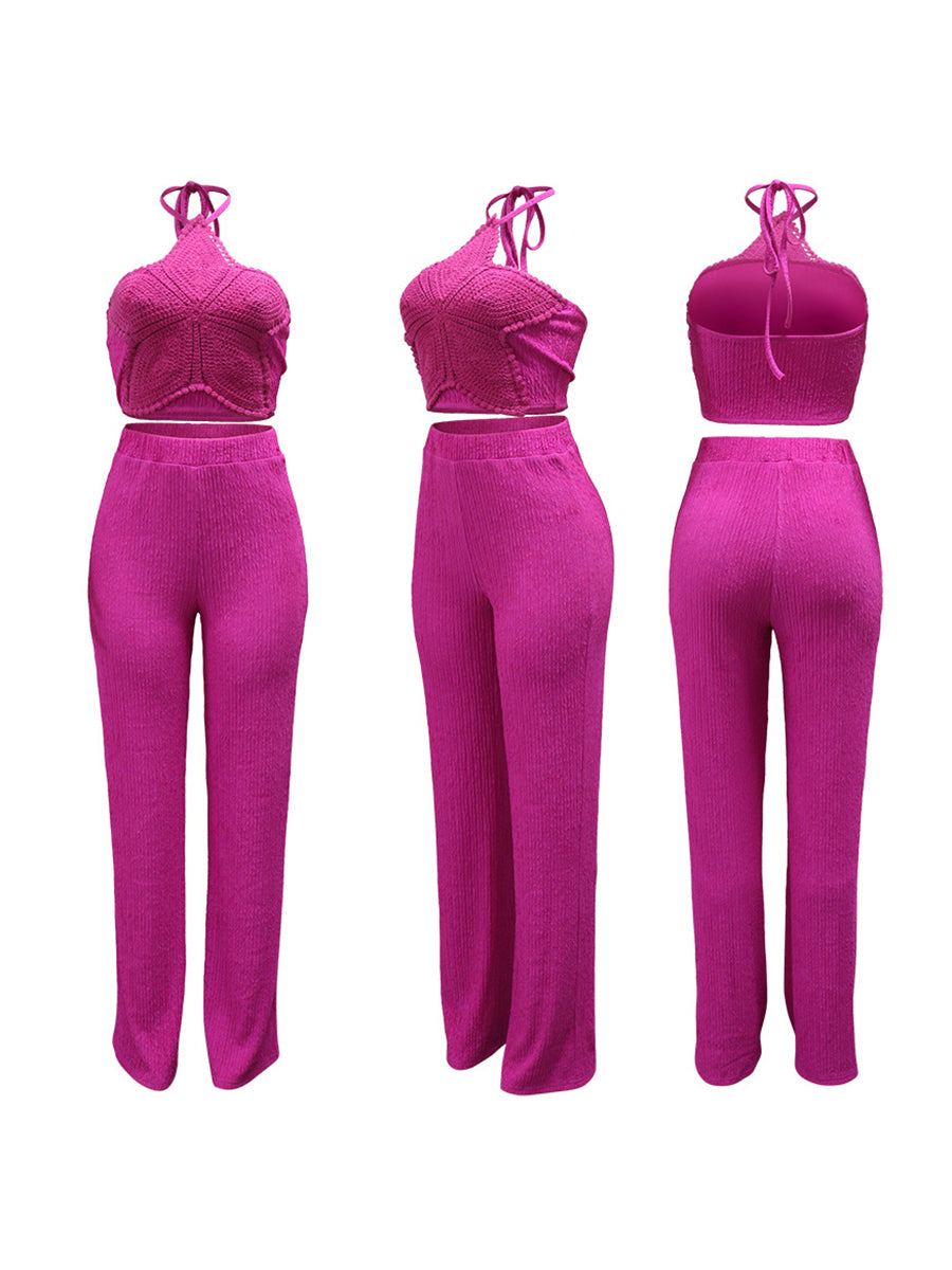 Star Embroidered Halter Top Pants Set