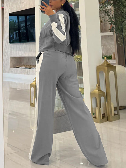 Sporty Jacket Wide Leg Pants Set