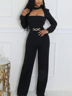 Long Sleeve Choker Waist Chain Jumpsuit