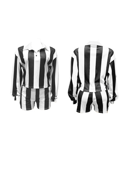 Striped Polo Crop Top Shorts Set