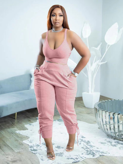 Conjunto de pantalón largo y top con tirantes finos