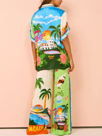 Printed Shirt Wide Leg Pants Set