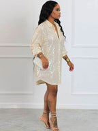 Minivestido camisero de manga larga con lentejuelas brillantes