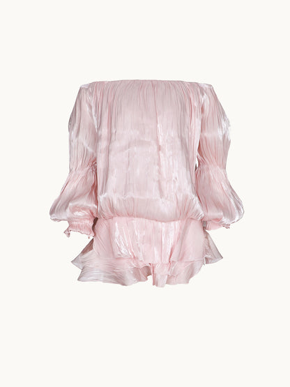 Off Shoulder Puff Sleeve Ruffle Mini Dress