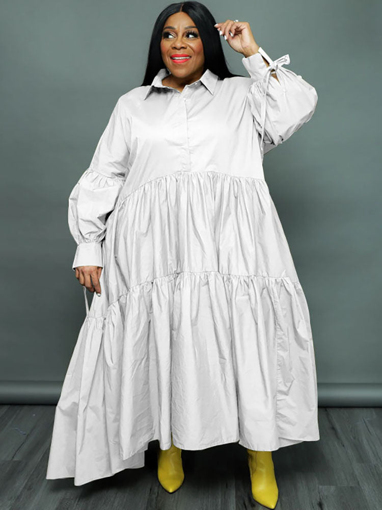 Vestidos largos con dobladillo con volantes y manga larga de talla grande