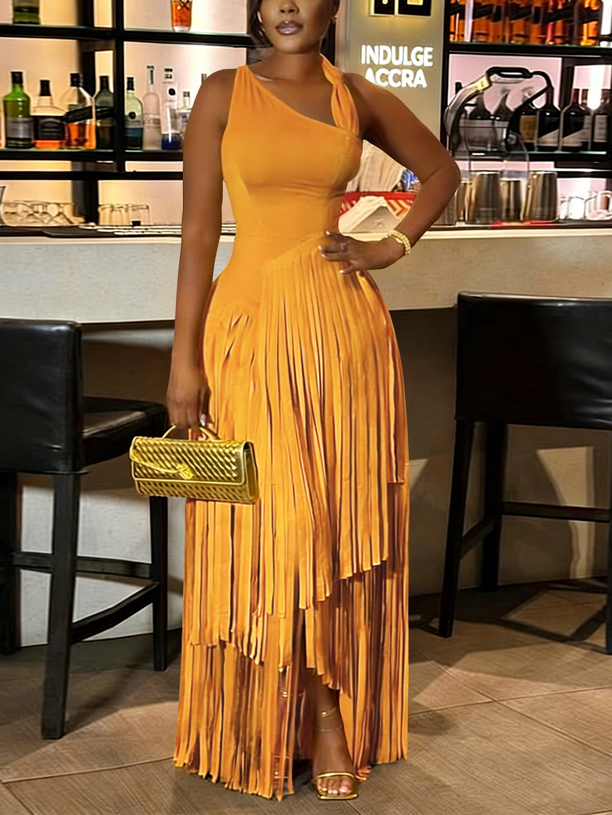 Asymmetric Fringe Sleeveless Maxi Dress