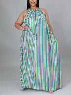 Stripe Halter Plus Size Maxi Dress