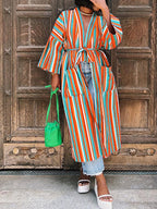 Stripe Belted Pocket Cardigan