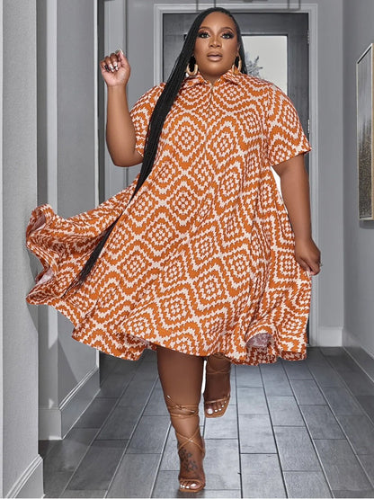 Vestido midi fluido de manga corta con cuello camisero de talla grande