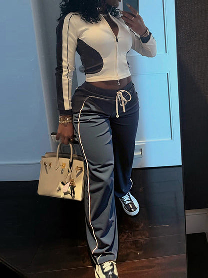 Stand Collar Slim Fit Jacket and Pants Set