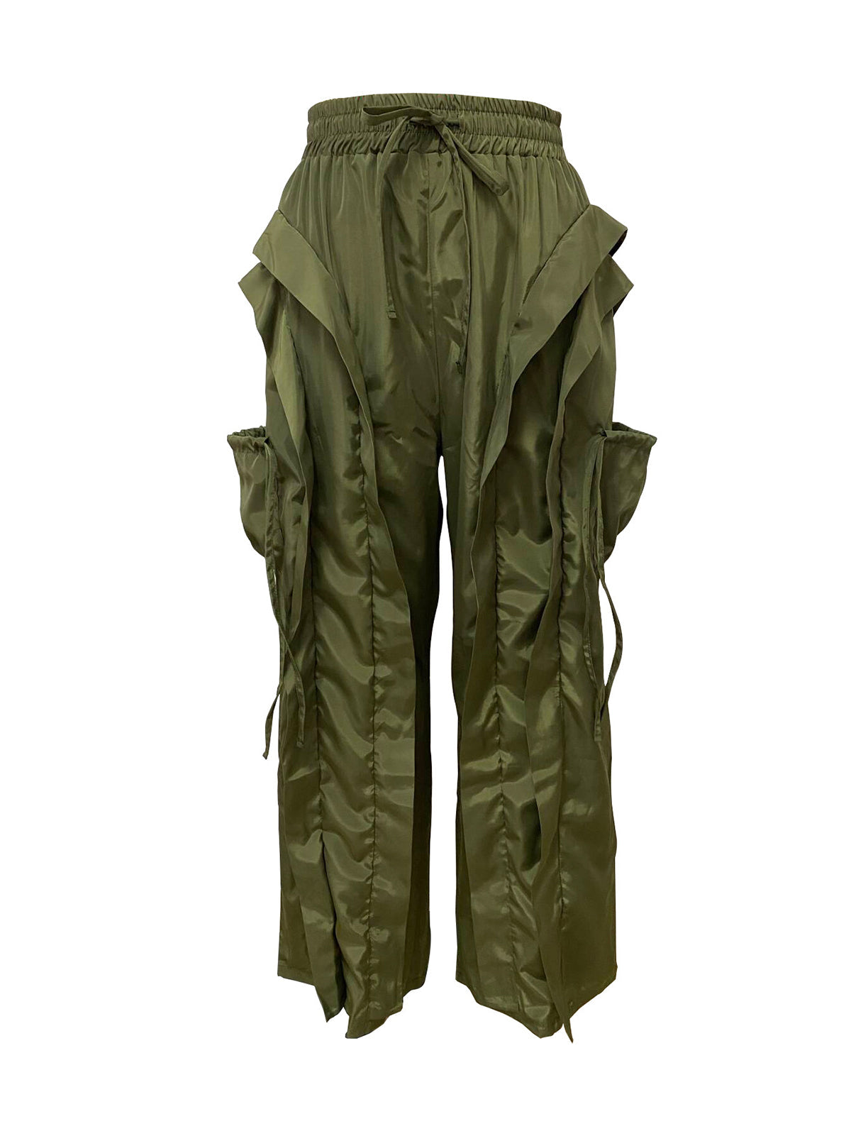 Ruffle Trim Drawstring Wide Leg Pants