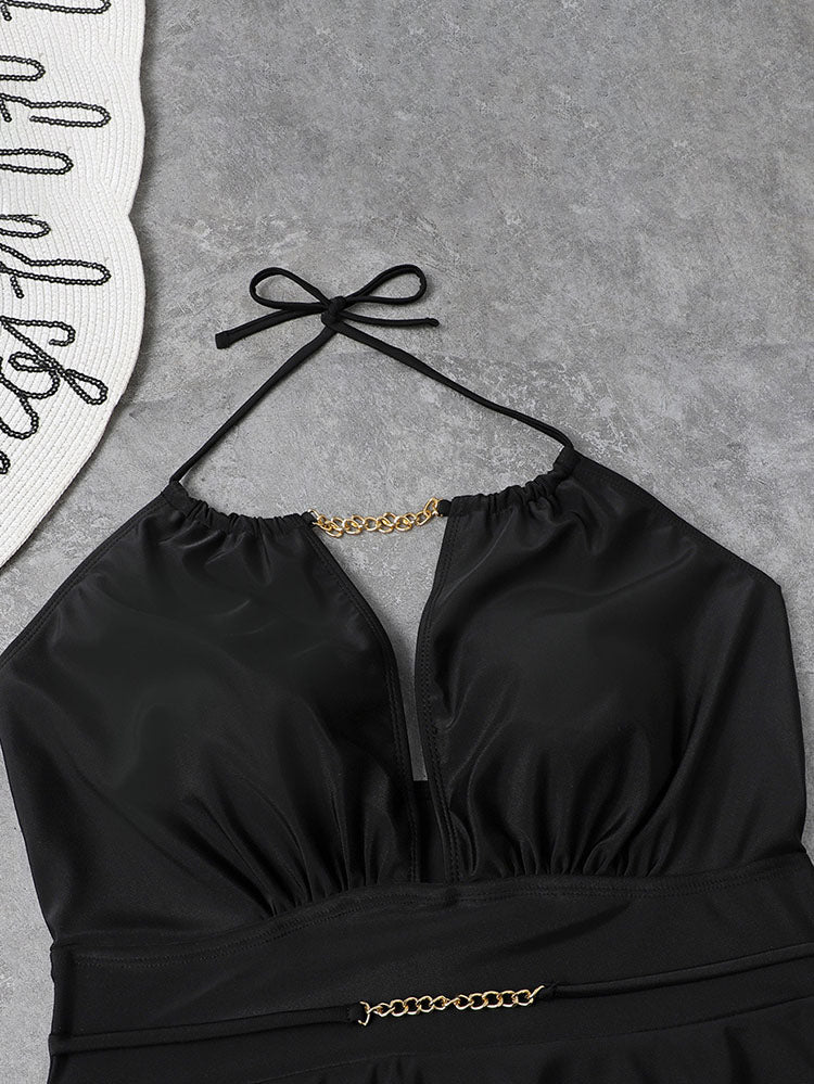 Trajes de baño sin espalda de Chian con cuello Halter de talla grande