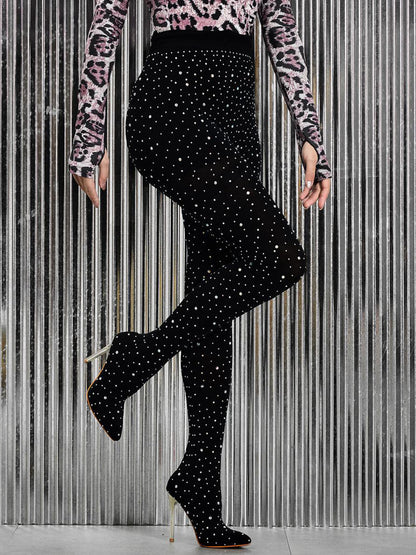 Rhinestone Stiletto Pointed Toe Pants Boots