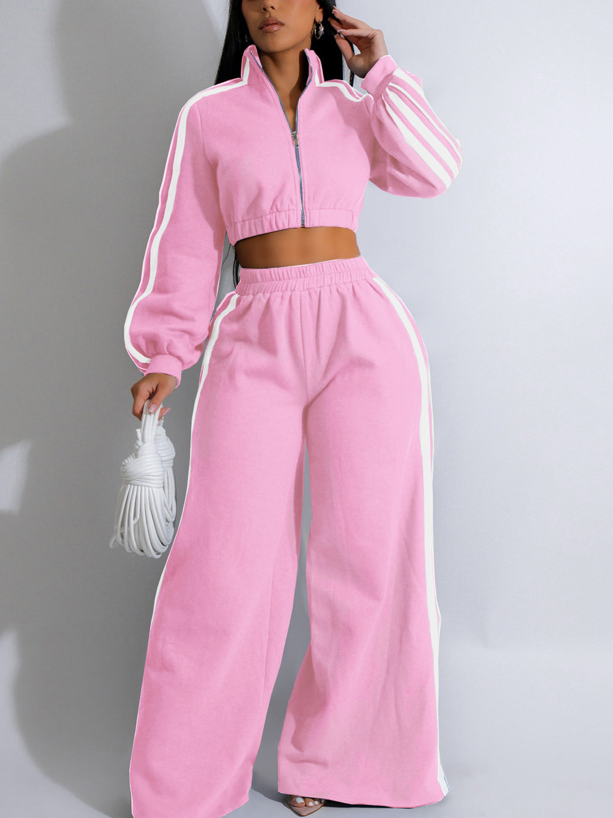 Striped Sweatshirt Wide Leg Pants Set