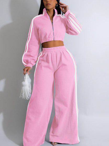 Striped Sweatshirt Wide Leg Pants Set