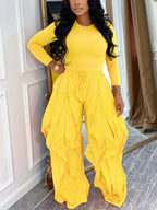 Two Piece Layered Ruched Pants Set