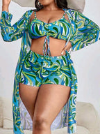 Plus Size Three Piece Floral Print Short Set