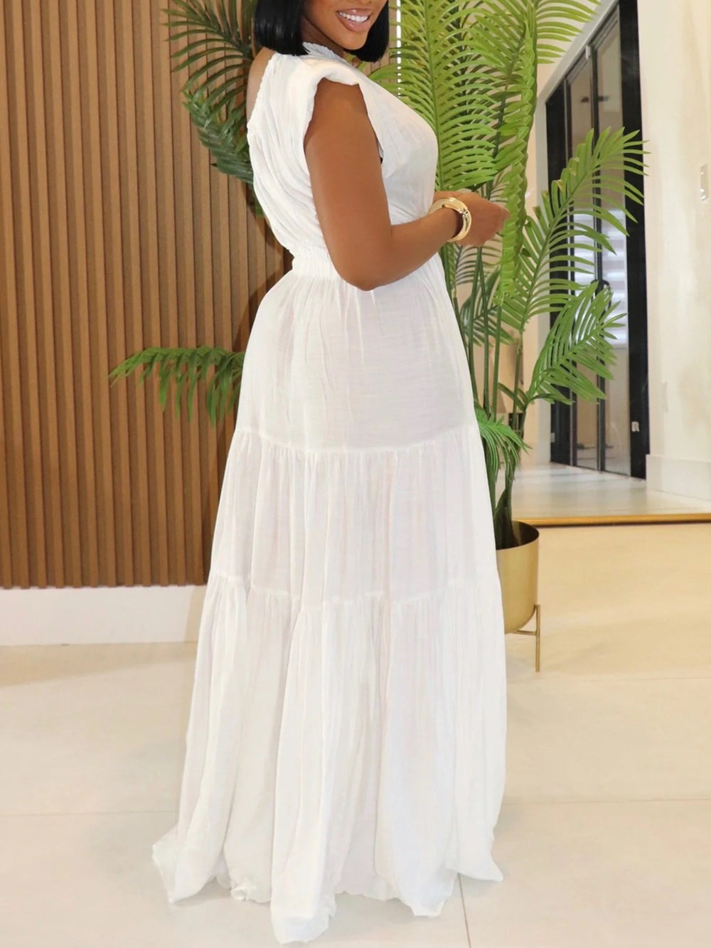 Linen Boho One Shoulder Maxi Dress