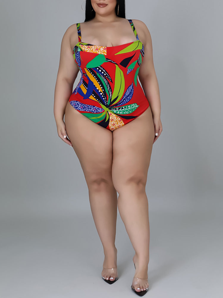 Plus Size Printed Swim Romper Cover Set