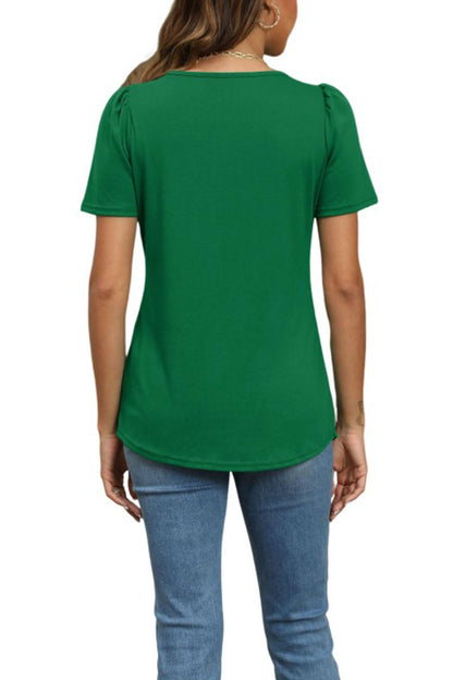 Short Sleeve Pleated Crew Neck Top