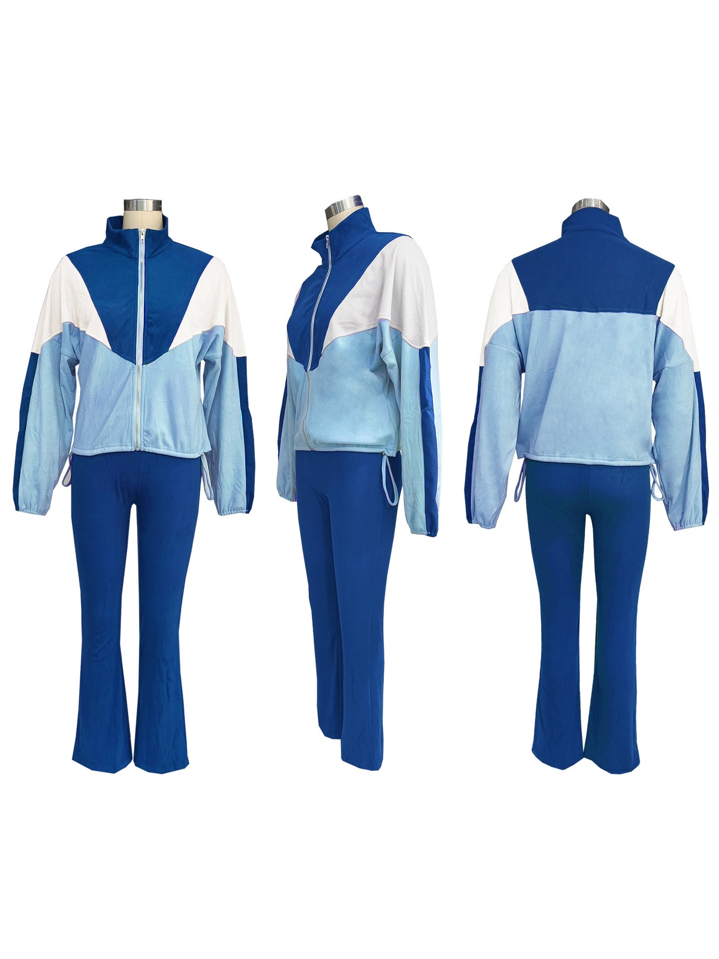 Color Block Zipper Jacket and Pants Set