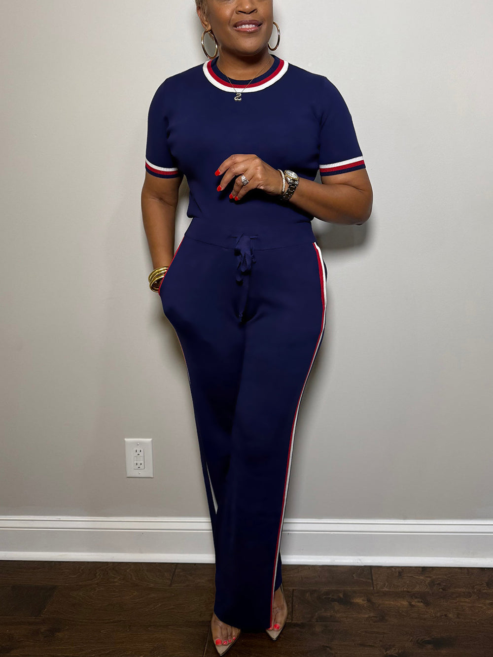 Stripe Top Pants Set
