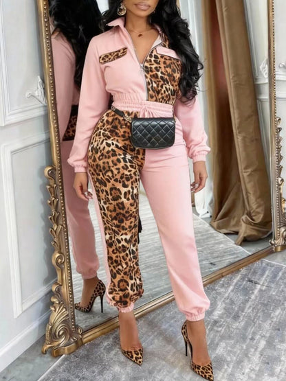 Two Pieces Leopard Patchwork Pants Set
