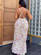 Vestidos largos sin espalda con estampado floral y tirantes finos