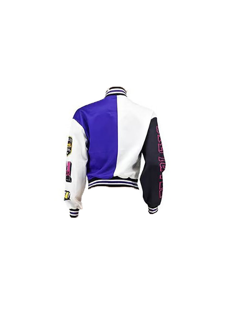 Colorblock Letter Print Baseball Jacket