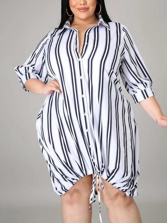 Collar Stripe Plus Size Shirt Dress