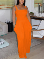 Strap Smocked Wide Leg Jumpsuit