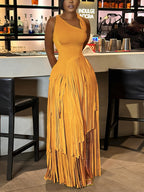 Asymmetric Fringe Sleeveless Maxi Dress