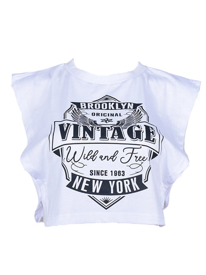 Top corto estampado sin mangas con abertura