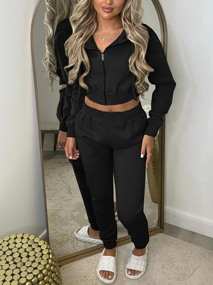 Two Piece Fleece Lined Hoodie Sweatshirt Pants Set