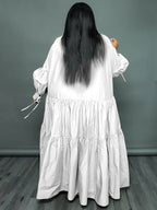 Vestidos largos con dobladillo con volantes y manga larga de talla grande