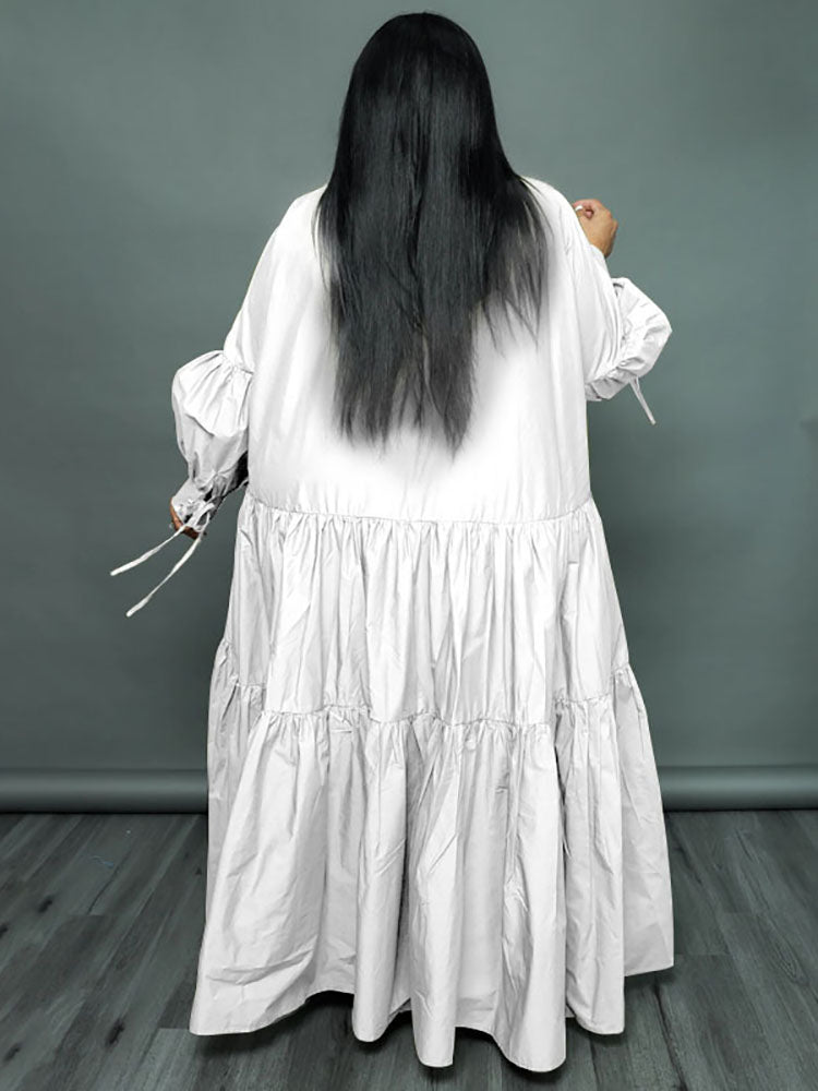Vestidos largos con dobladillo con volantes y manga larga de talla grande