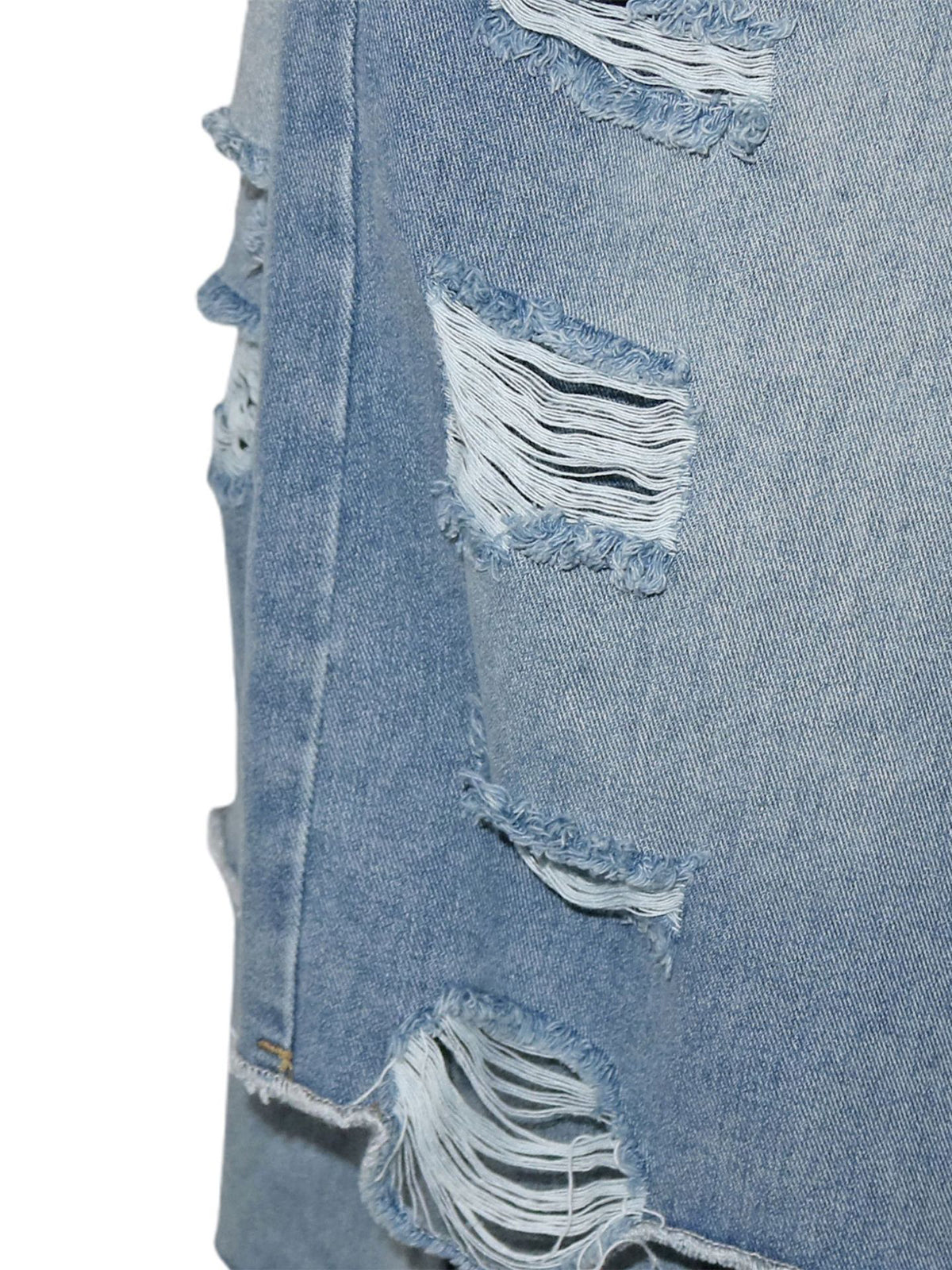 Asymmetrical Distressed Denim Capri Pants