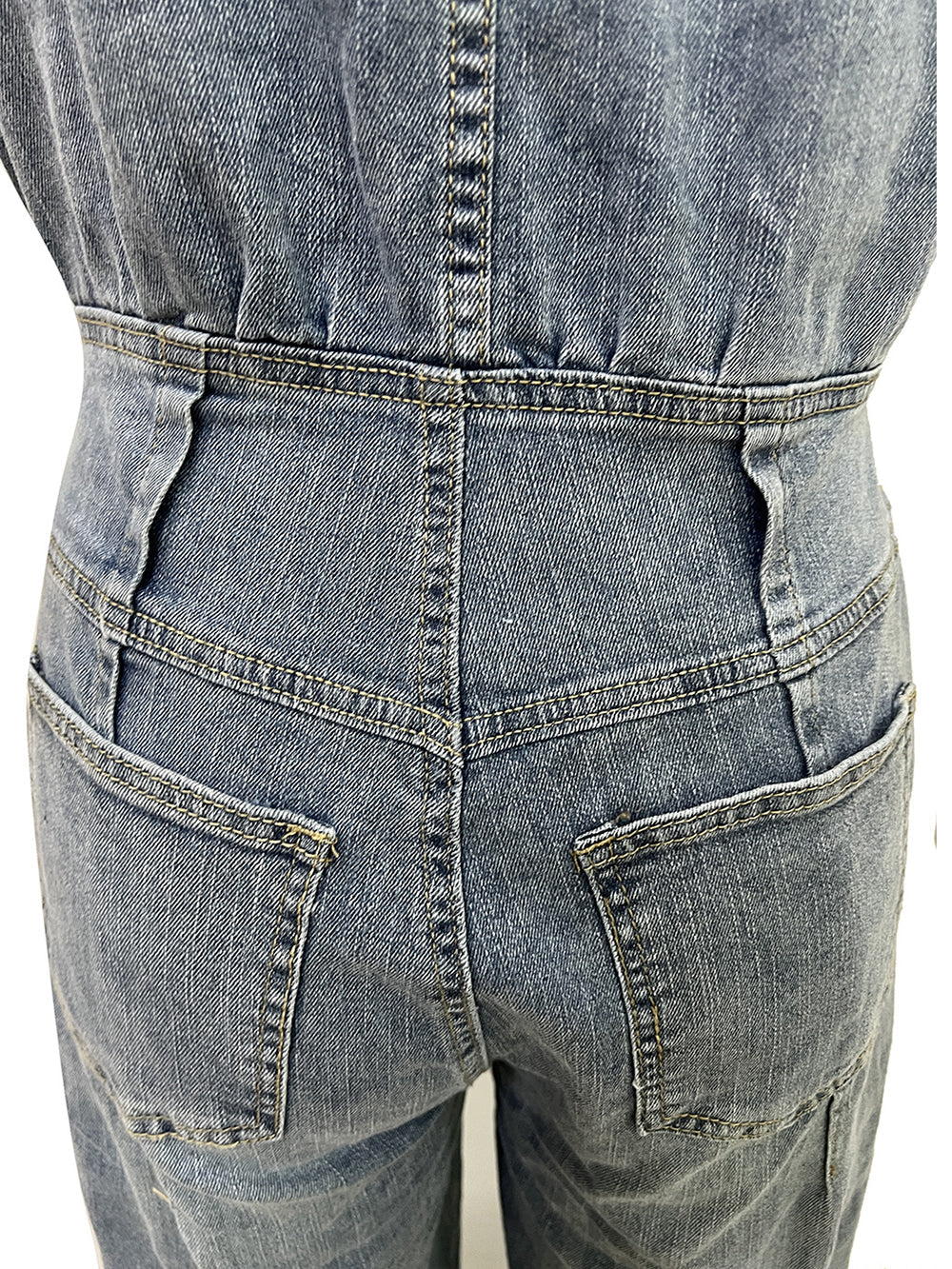 Sleeveless Button Denim Wide Leg Jumpsuit