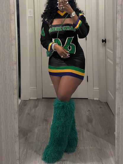 Sporty Letter Print Tube Mini Dress Set