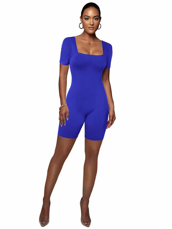 Square Neck Ribbed Knit Rompers