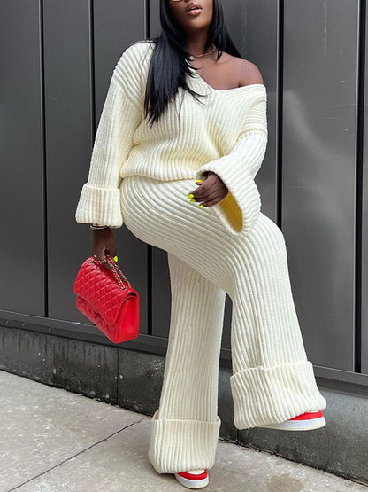 Loose Knit Top Wide Leg Pants Set