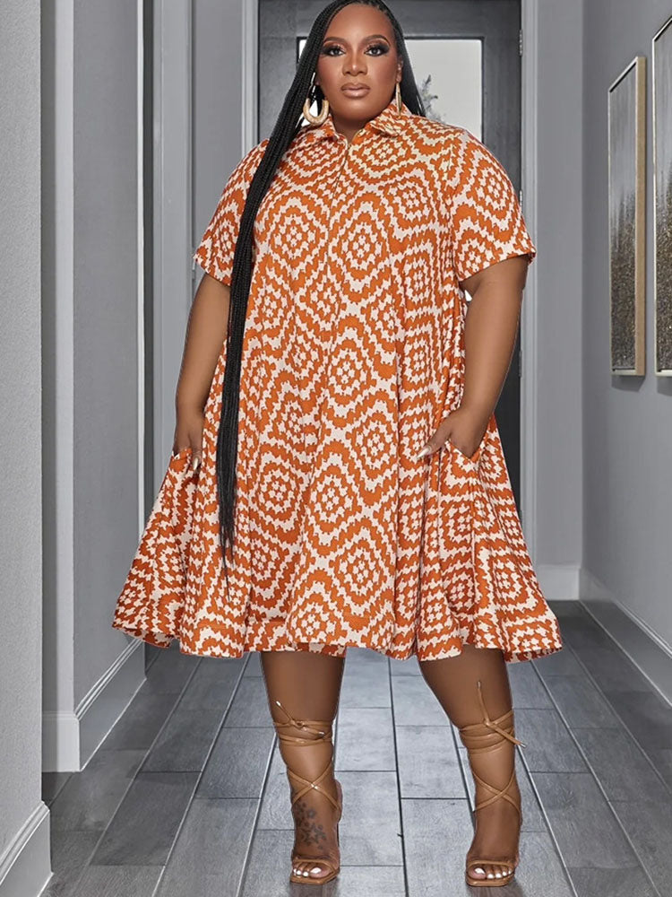 Vestido midi fluido de manga corta con cuello camisero de talla grande