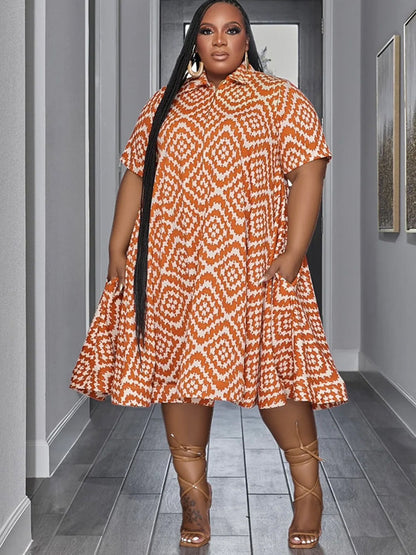 Vestido midi fluido de manga corta con cuello camisero de talla grande