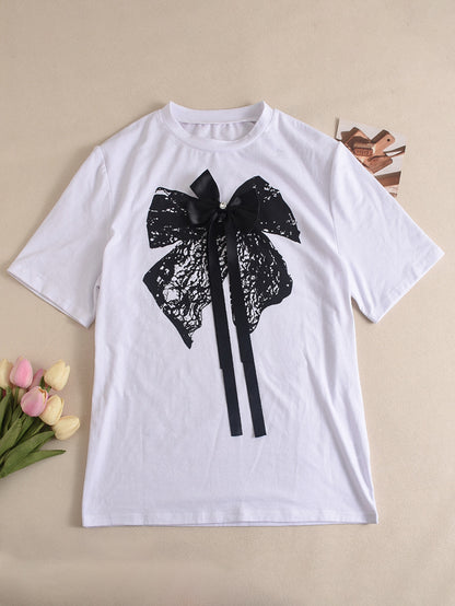 3D Butterfly Print Loose Top & Lace Shorts Set