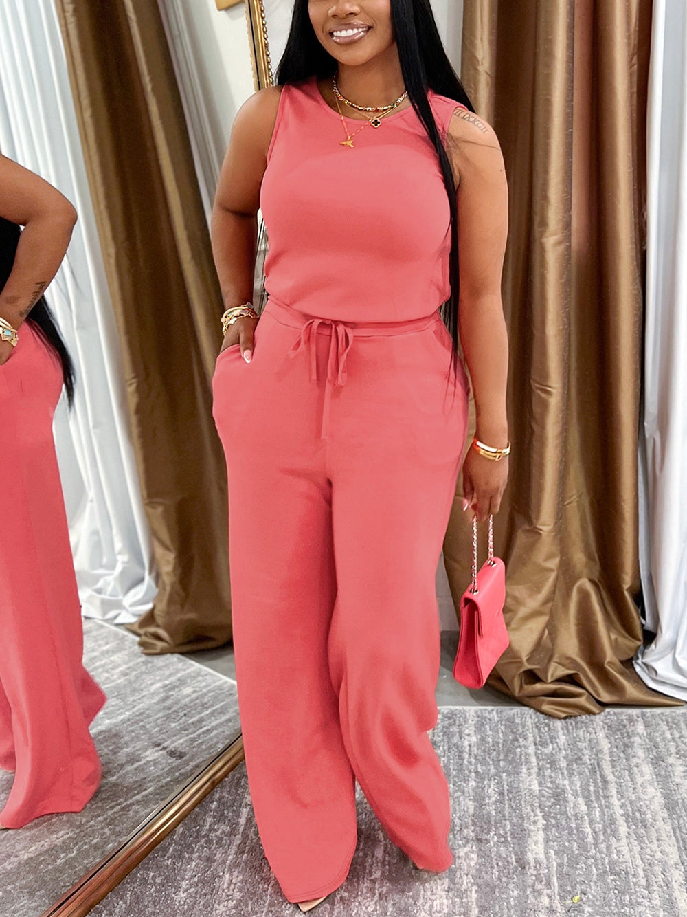 Sleeveless Tie Waist Casual Jumpsuit