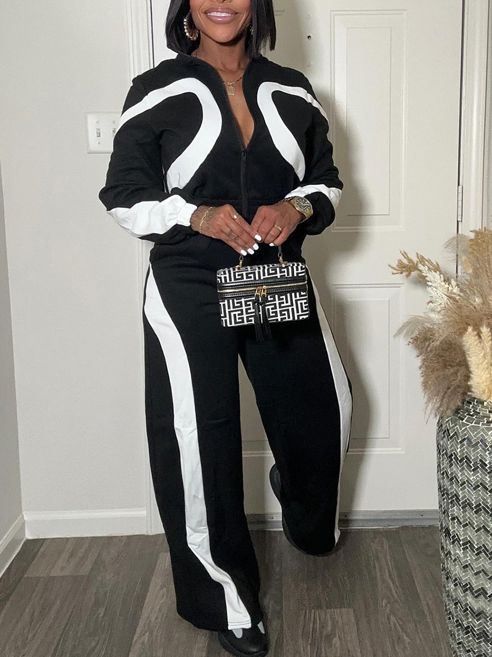 Color Block Half Zip Jumpsuit