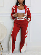 Zip Up Top Color Block Pants Set
